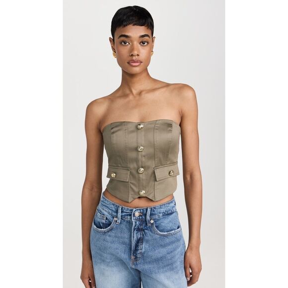 NWT Generation Love Susanna Gabardine Strapless Cropped Vestier Olive Green XS - Picture 2 of 16